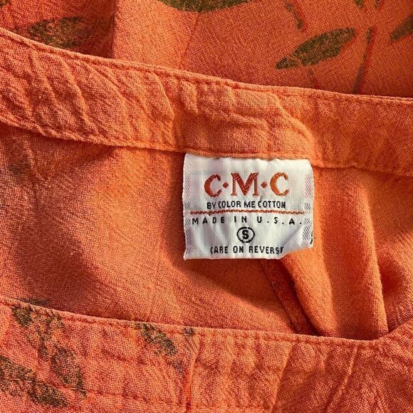 Color Me Cotton CMC Womens Size Small Mini Dress Orange Floral Short Sleeves - Picture 10 of 12